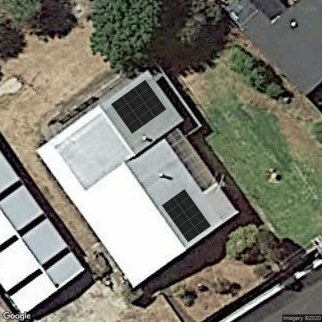 An example satellite image of a Tasmanian house, with solar panels overlaid