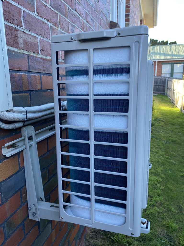 Frosting of the outside fins and coils on an outside air conditioner unit